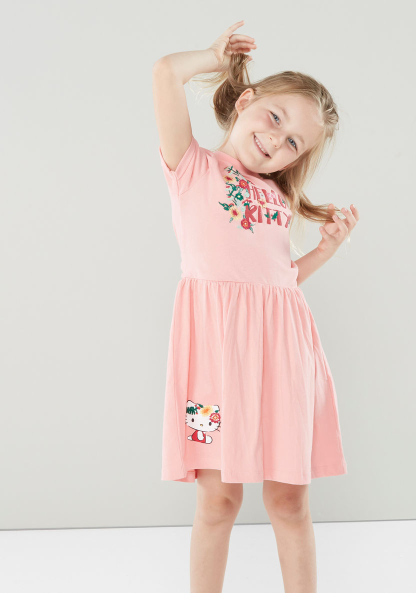 Hello Kitty Printed Dress with Round Neck and Short Sleeves-Dresses%2C Gowns and Frocks-image-2