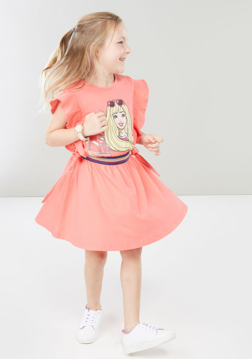 Barbie Printed Mock Layer Dress with Ruffle Detail and Tie Ups-Dresses%2C Gowns and Frocks-image-3