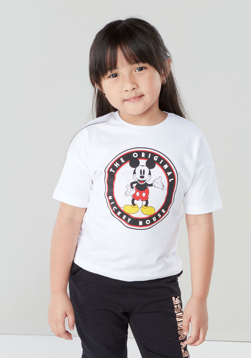 Mickey Mouse Printed T-shirt with Round Neck and Drop Shoulder Sleeves-T Shirts-image-2