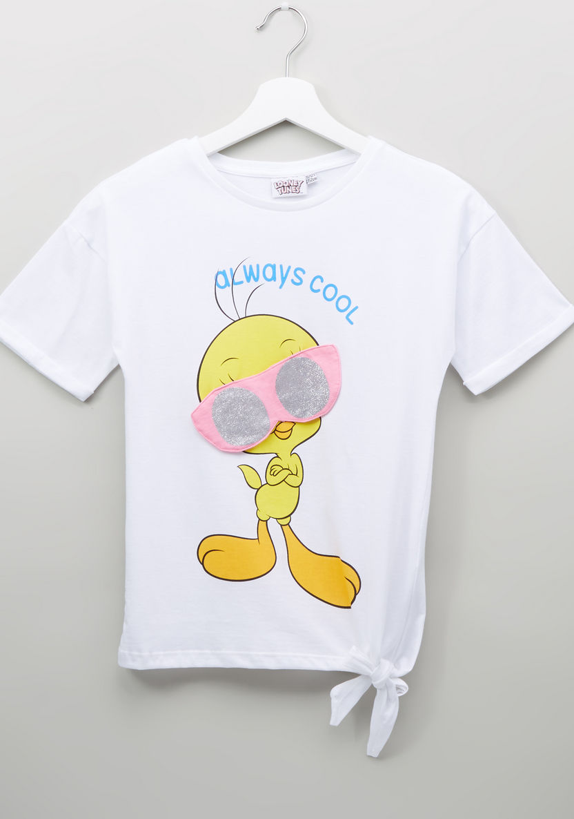 Tweety Applique and Side Knot Detail T-shirt-T Shirts-image-0