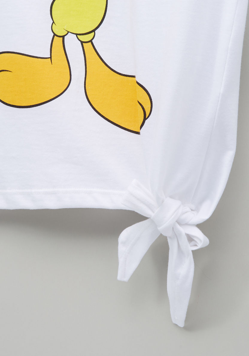 Tweety Applique and Side Knot Detail T-shirt-T Shirts-image-1