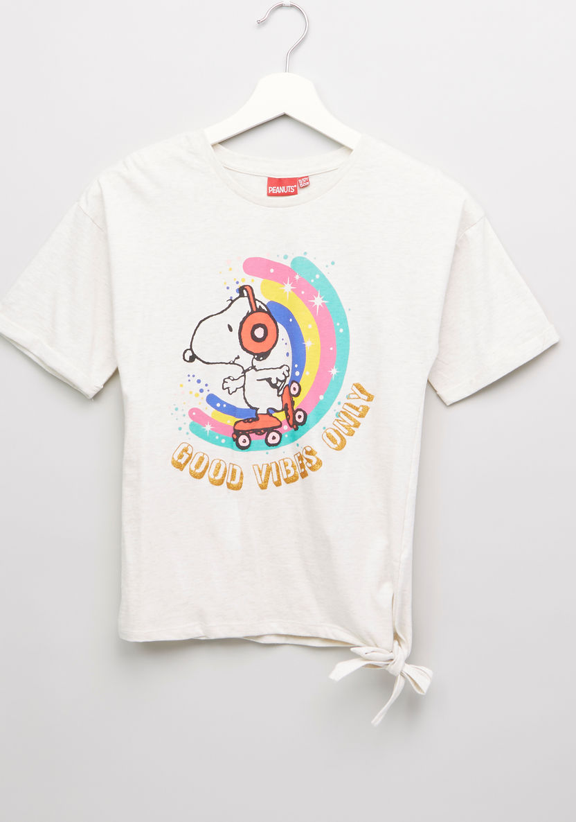 Snoopy Dog Graphic Printed Knot Hem T-shirt-T Shirts-image-0