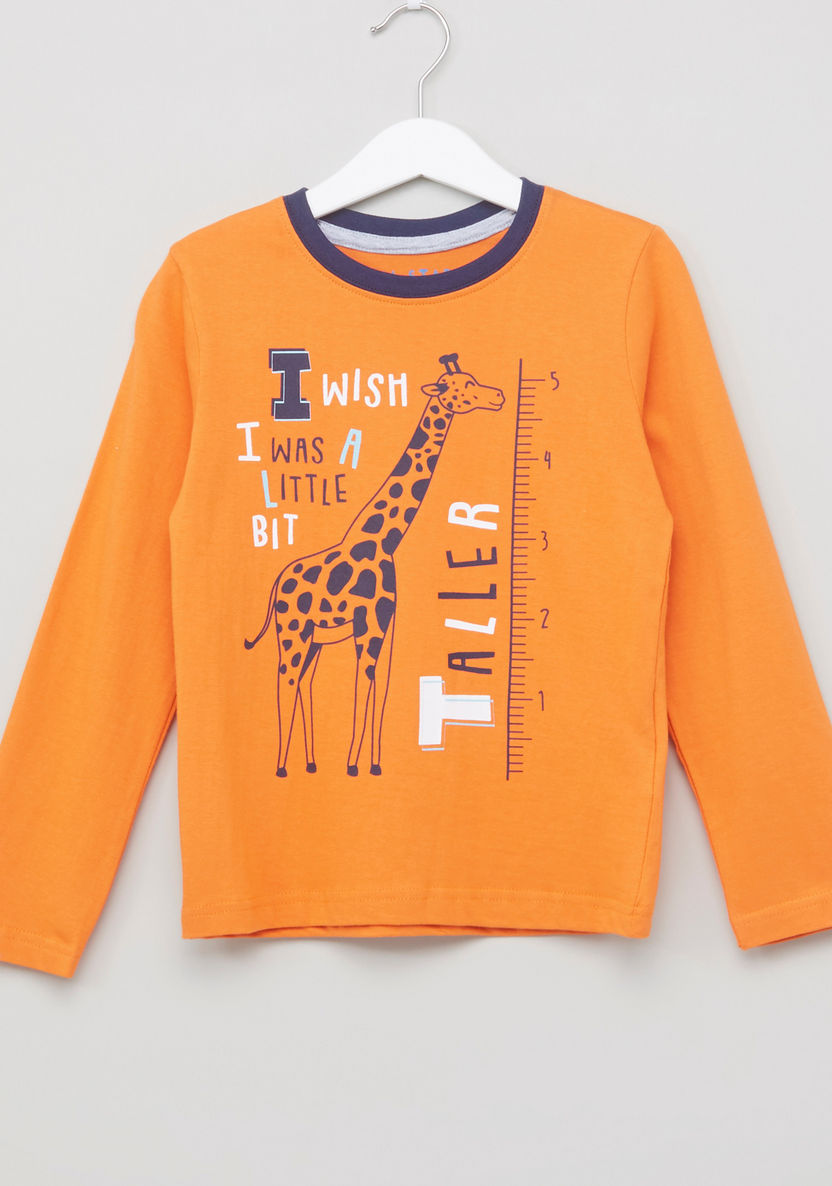Juniors Giraffe Printed T-shirt and Pyjamas - Set of 2-Clothes Sets-image-1