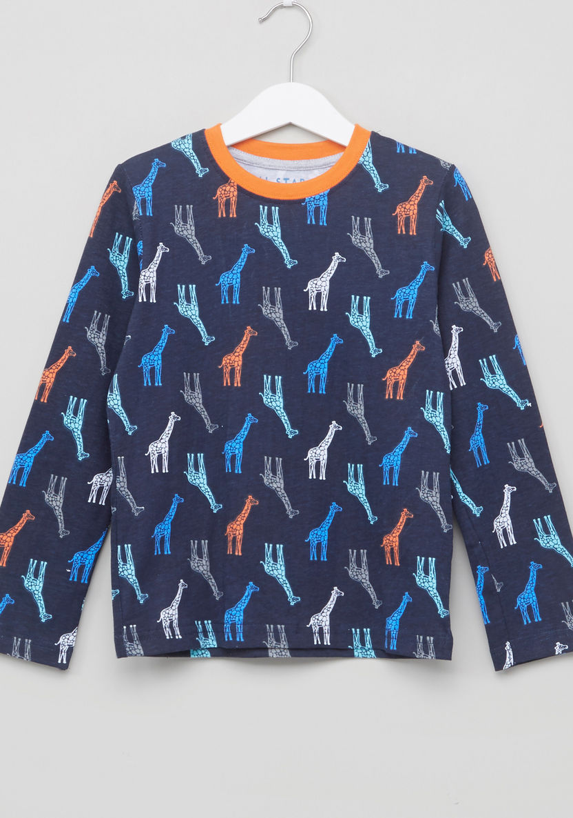 Juniors Giraffe Printed T-shirt and Pyjamas - Set of 2-Clothes Sets-image-2