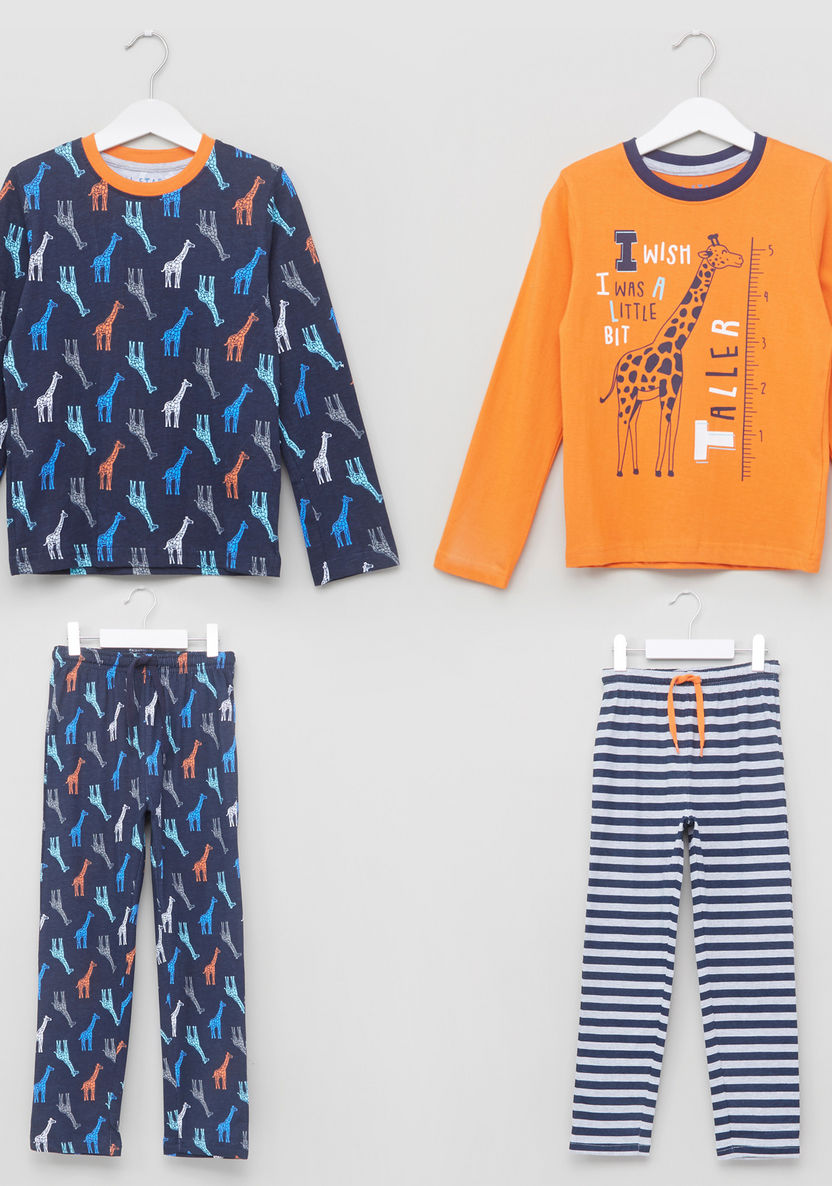 Juniors Giraffe Printed T-shirt and Pyjamas - Set of 2-Clothes Sets-image-0