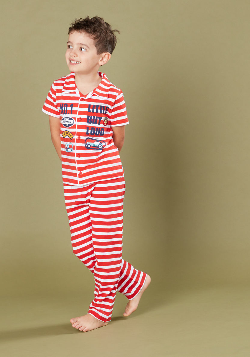 Juniors Striped Short Sleeves Shirt and Pyjama Set-Nightwear-image-0