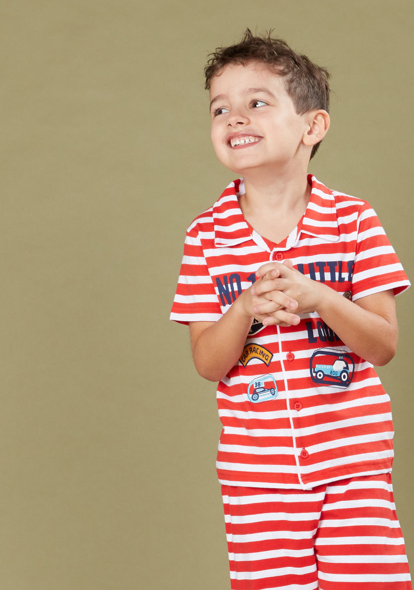 Juniors Striped Short Sleeves Shirt and Pyjama Set-Nightwear-image-2
