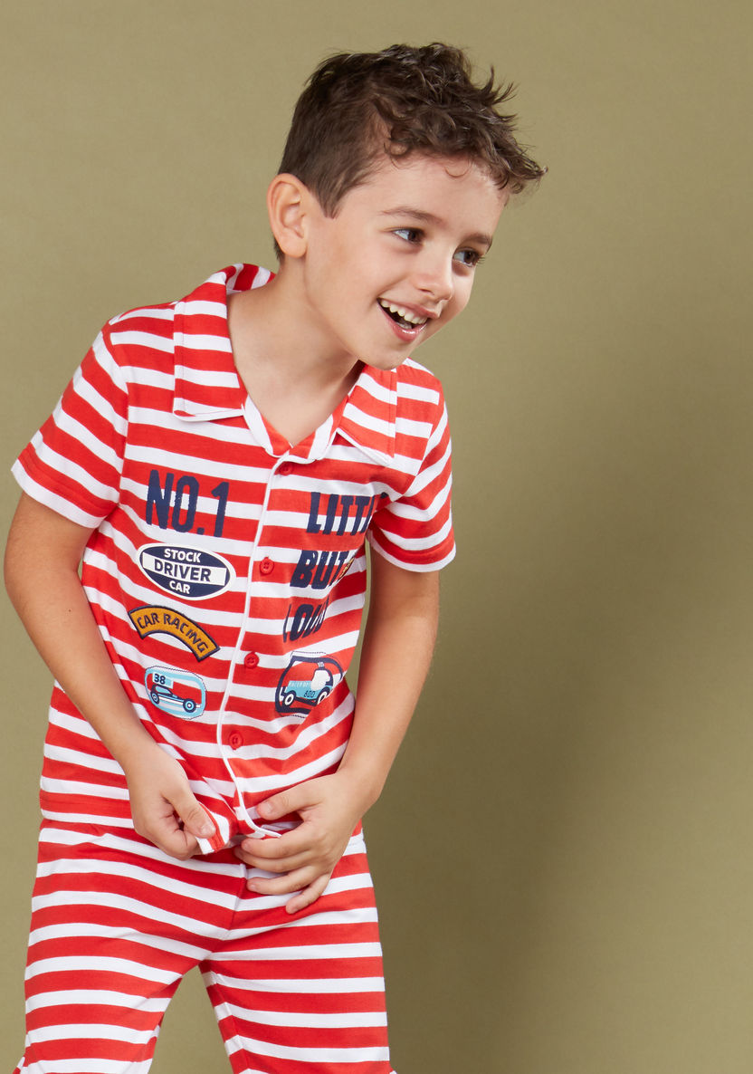 Juniors Striped Short Sleeves Shirt and Pyjama Set-Nightwear-image-3