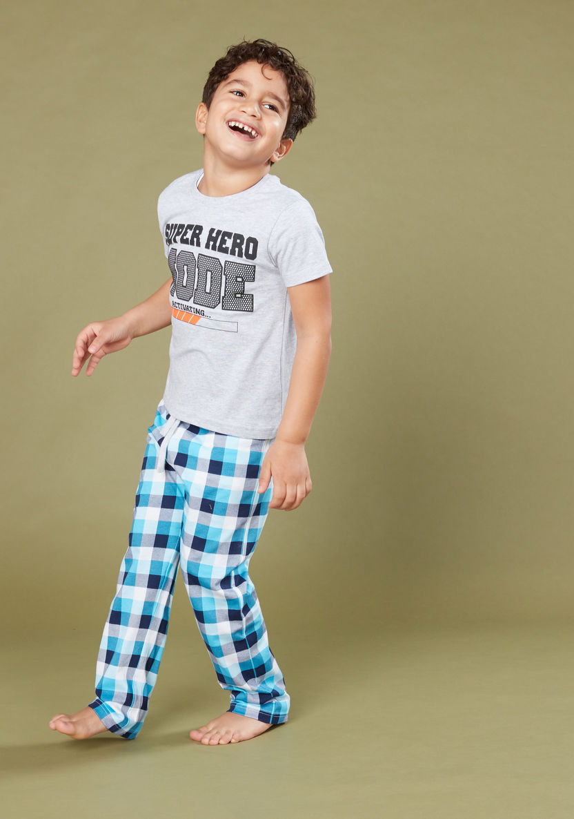 Juniors Printed T-shirt and Chequered Pyjama Set-Nightwear-image-0