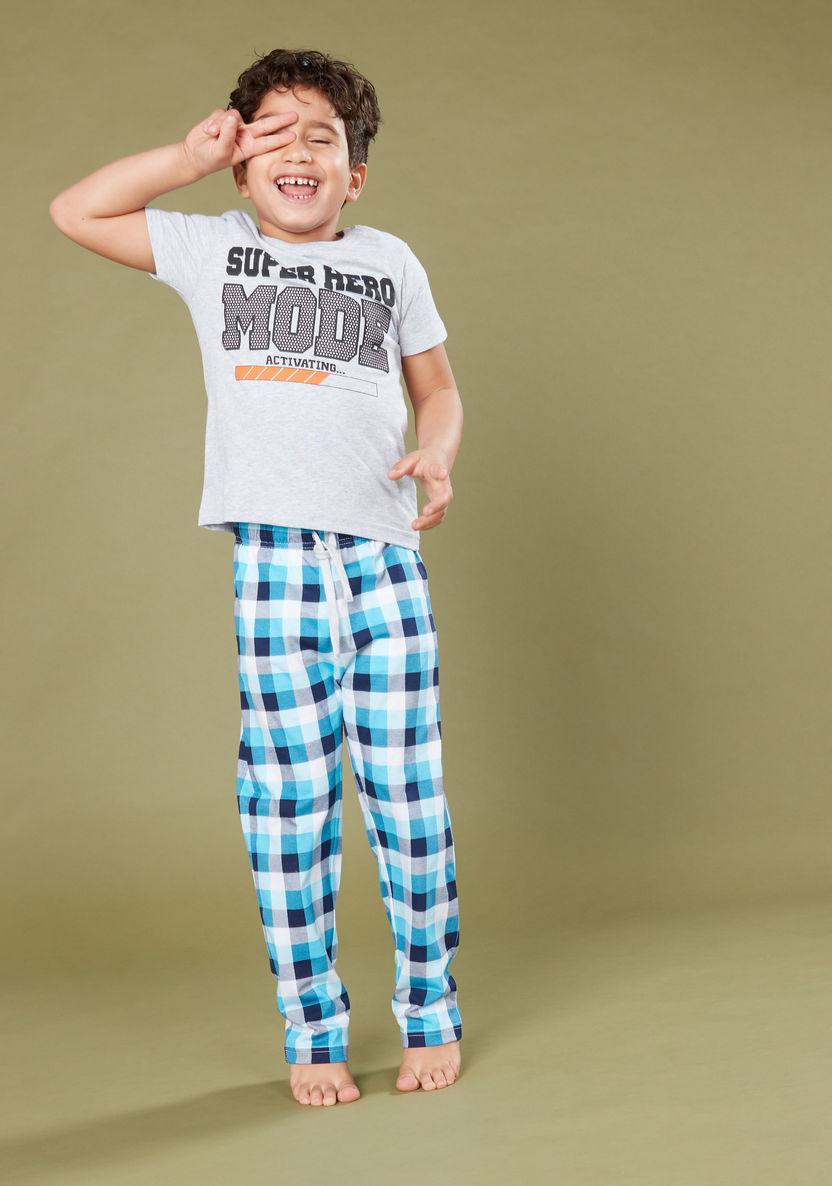 Juniors Printed T-shirt and Chequered Pyjama Set-Nightwear-image-1