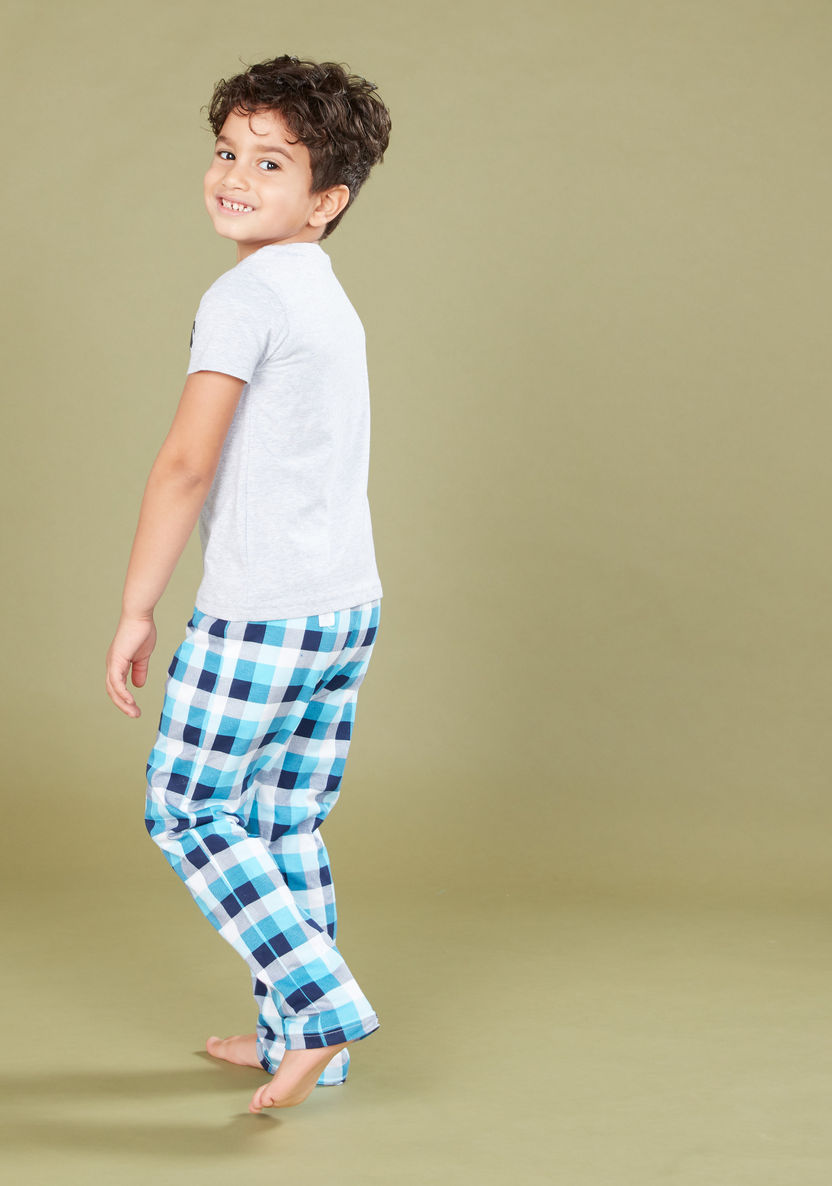 Juniors Printed T-shirt and Chequered Pyjama Set-Nightwear-image-4