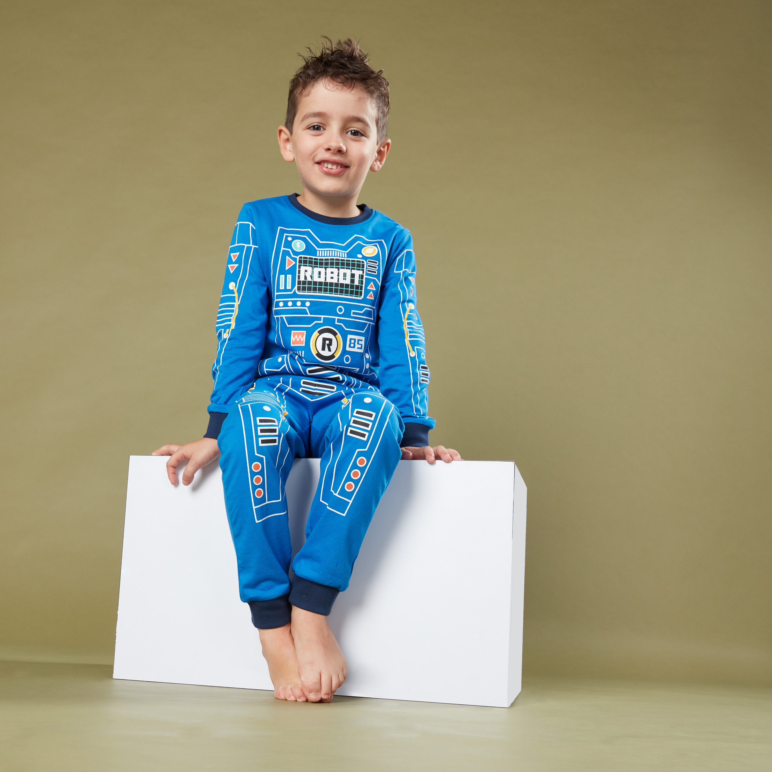 Juniors Printed Long Sleeves T-Shirt with Jog Pants-boys-clothing-nightwear-image-1