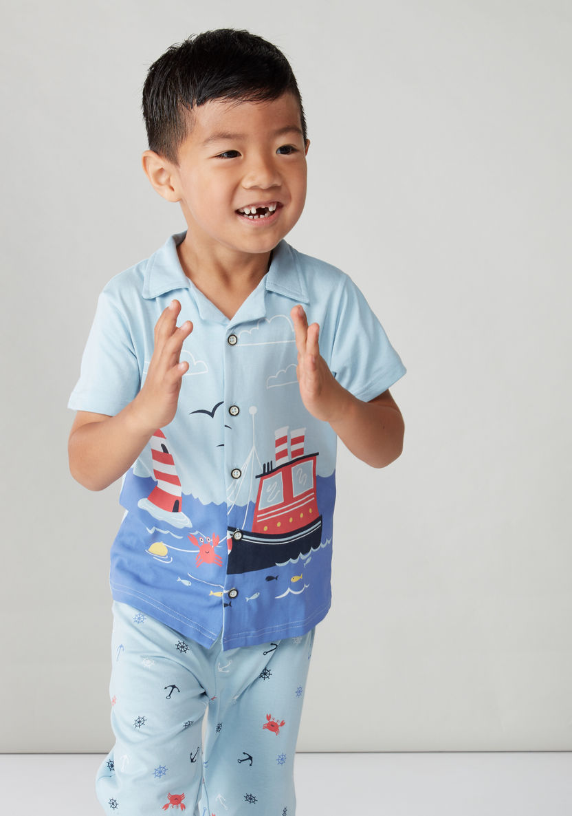 Juniors Printed Short Sleeves Shirt and Pyjama Set-Nightwear-image-2