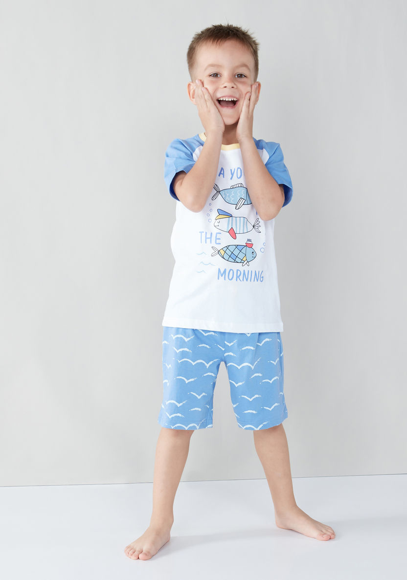 Juniors Printed T-shirt with Shorts - Set of 2-Clothes Sets-image-0