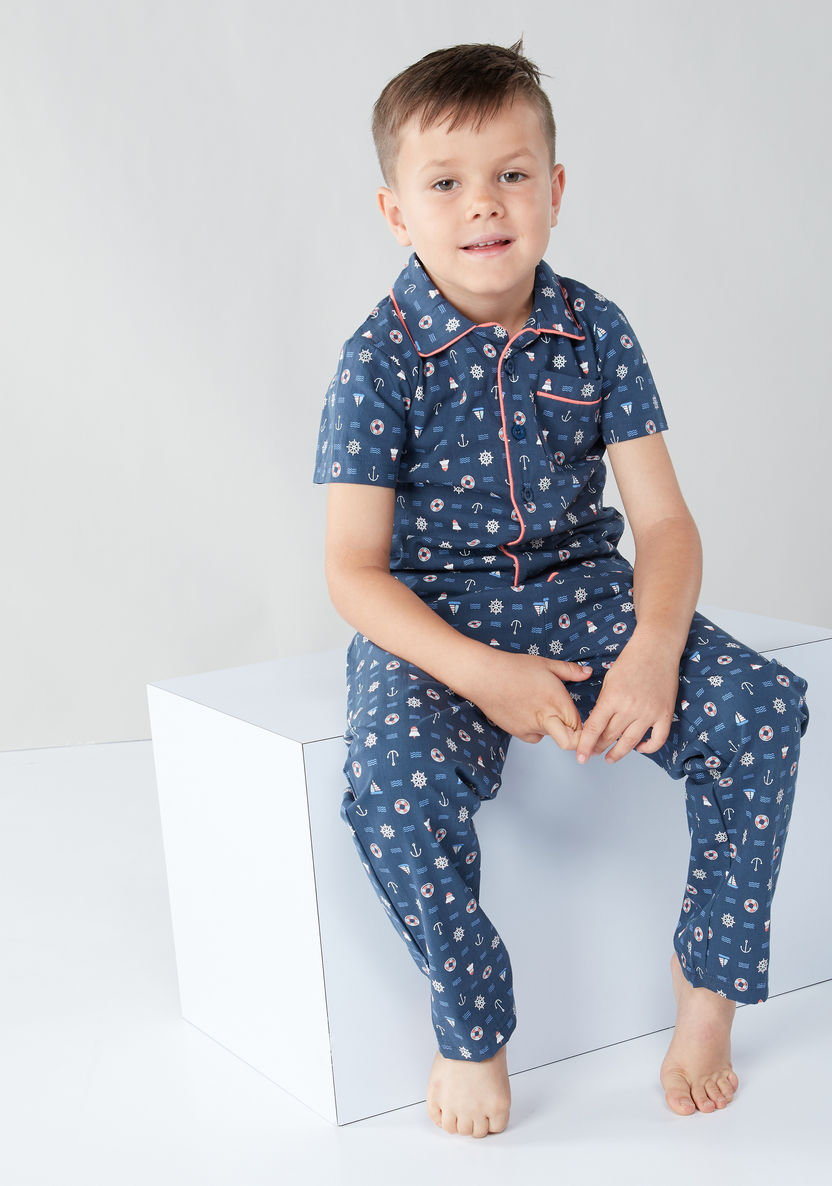 Juniors Printed Short Sleeves Shirt and Pyjama Set-Nightwear-image-0
