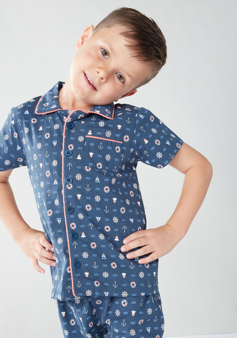 Juniors Printed Short Sleeves Shirt and Pyjama Set-Nightwear-image-2