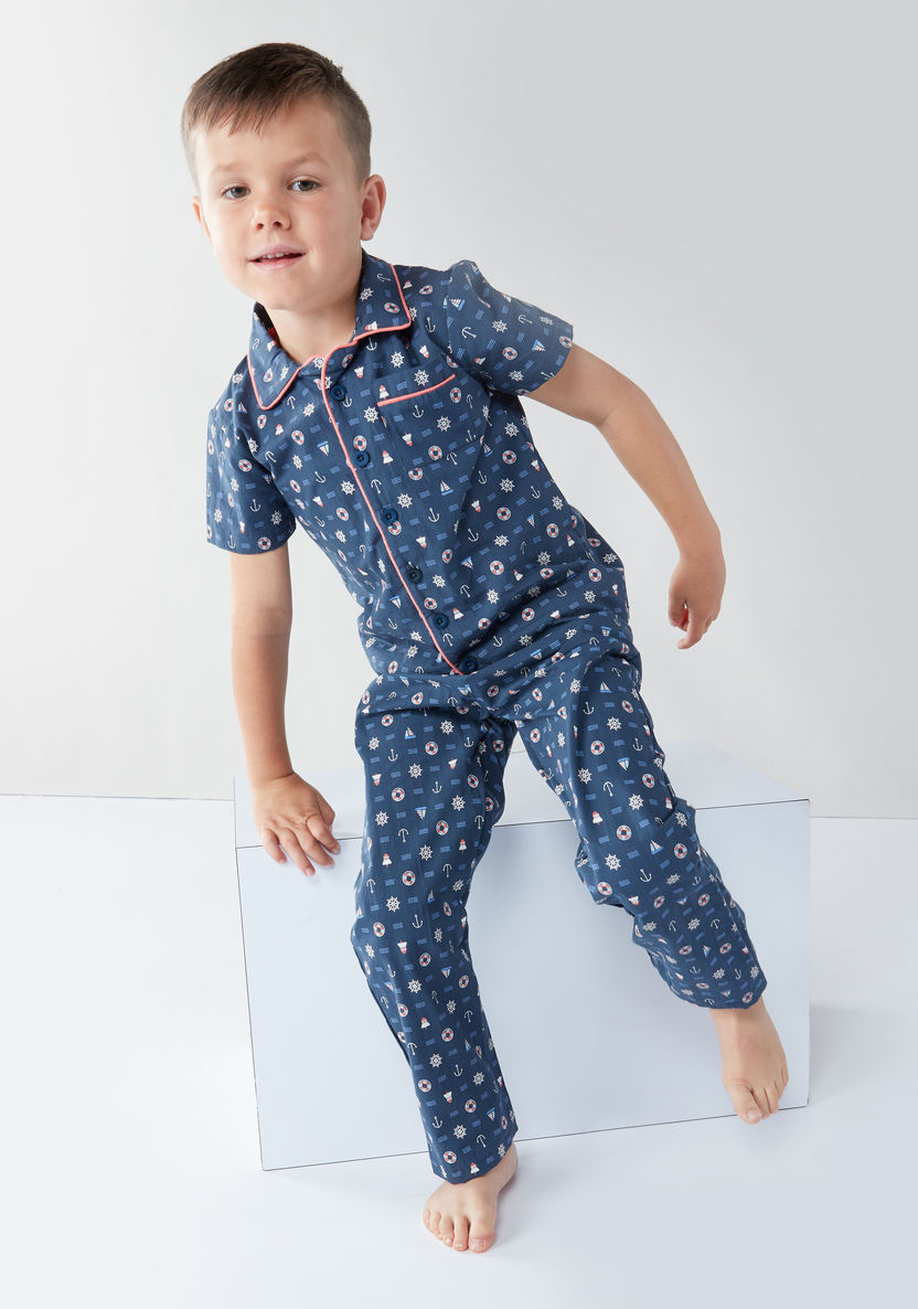 Juniors Printed Short Sleeves Shirt and Pyjama Set-Nightwear-image-4