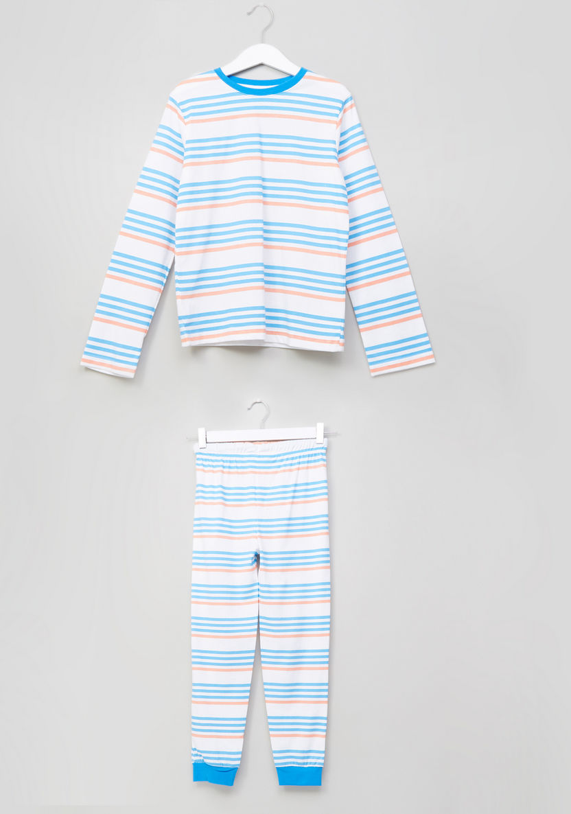 Juniors Striped Cotton 2-Piece T-shirt and Pyjama Set-Nightwear-image-0