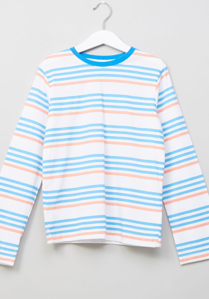 Juniors Striped Cotton 2-Piece T-shirt and Pyjama Set-Nightwear-image-1