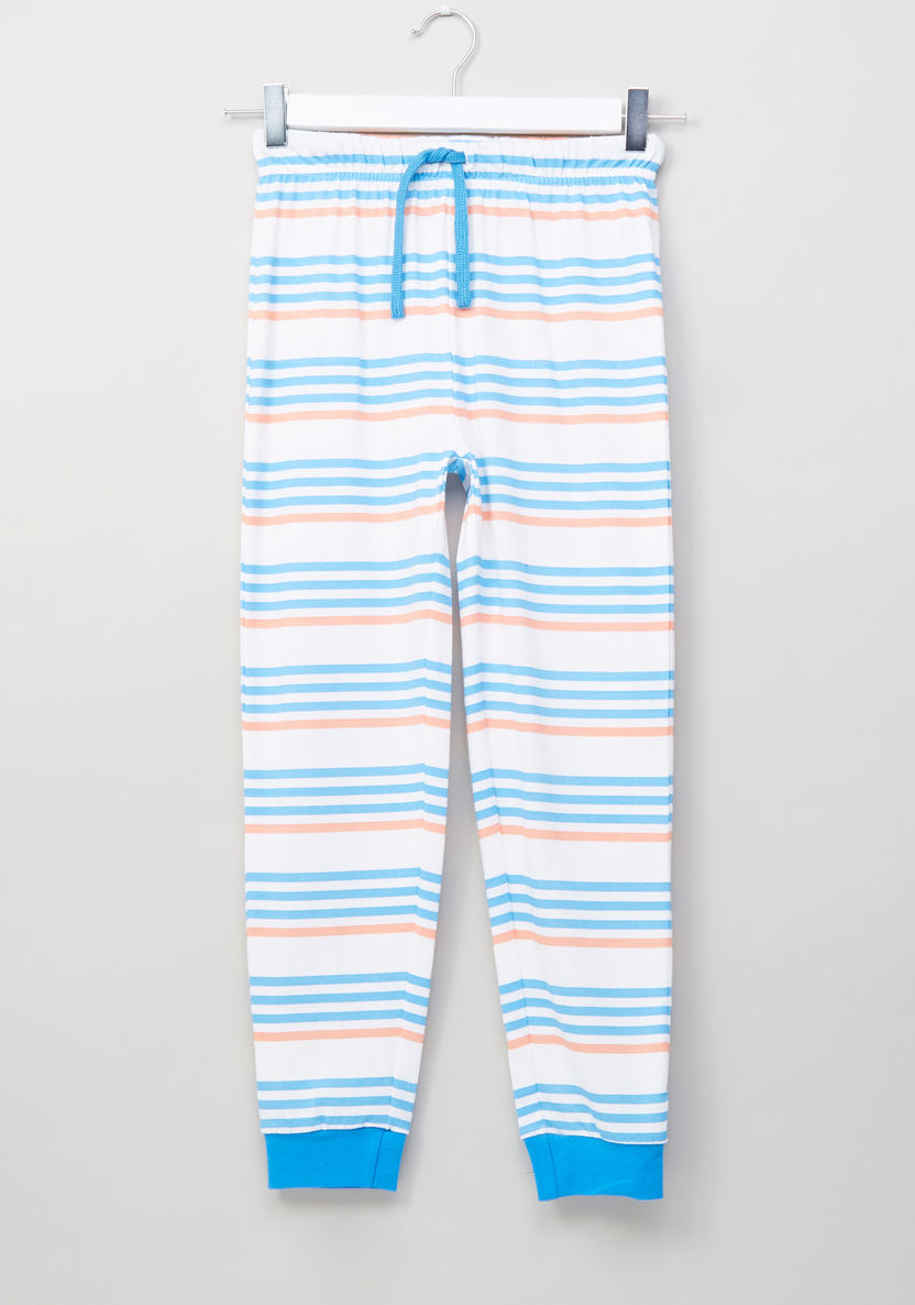 Juniors Striped Cotton 2-Piece T-shirt and Pyjama Set-Nightwear-image-2