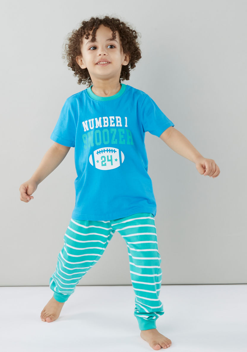 Juniors Printed Round Neck T-shirt with Striped Jog Pants-Nightwear-image-0