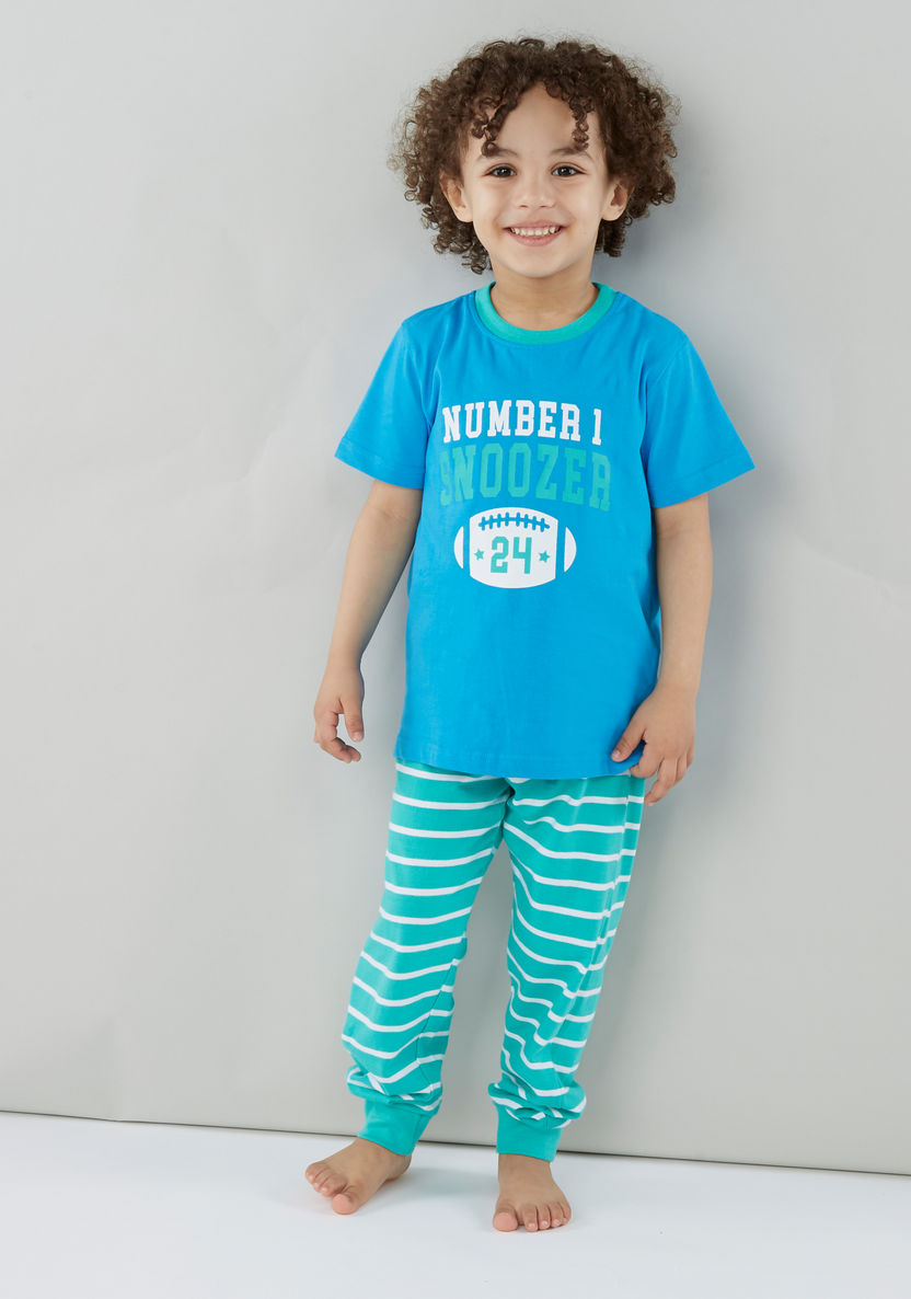 Juniors Printed Round Neck T-shirt with Striped Jog Pants-Nightwear-image-1