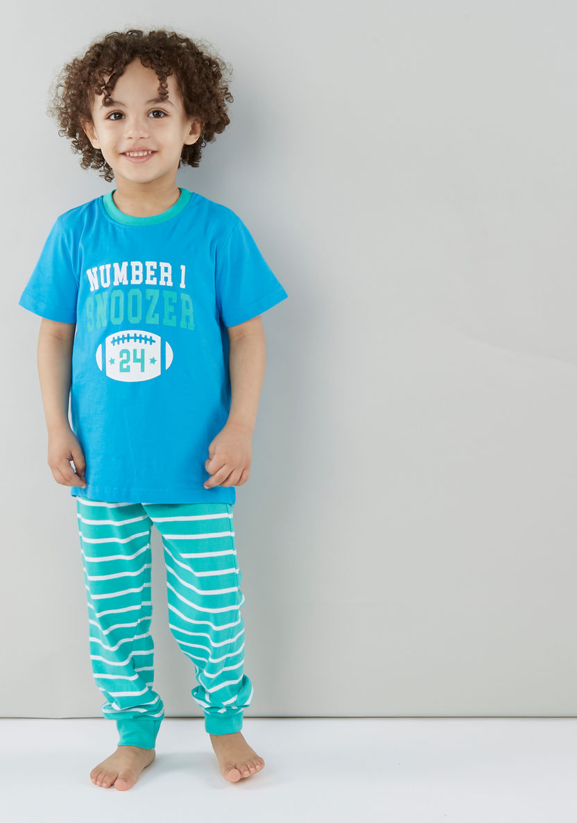 Juniors Printed Round Neck T-shirt with Striped Jog Pants-Nightwear-image-2