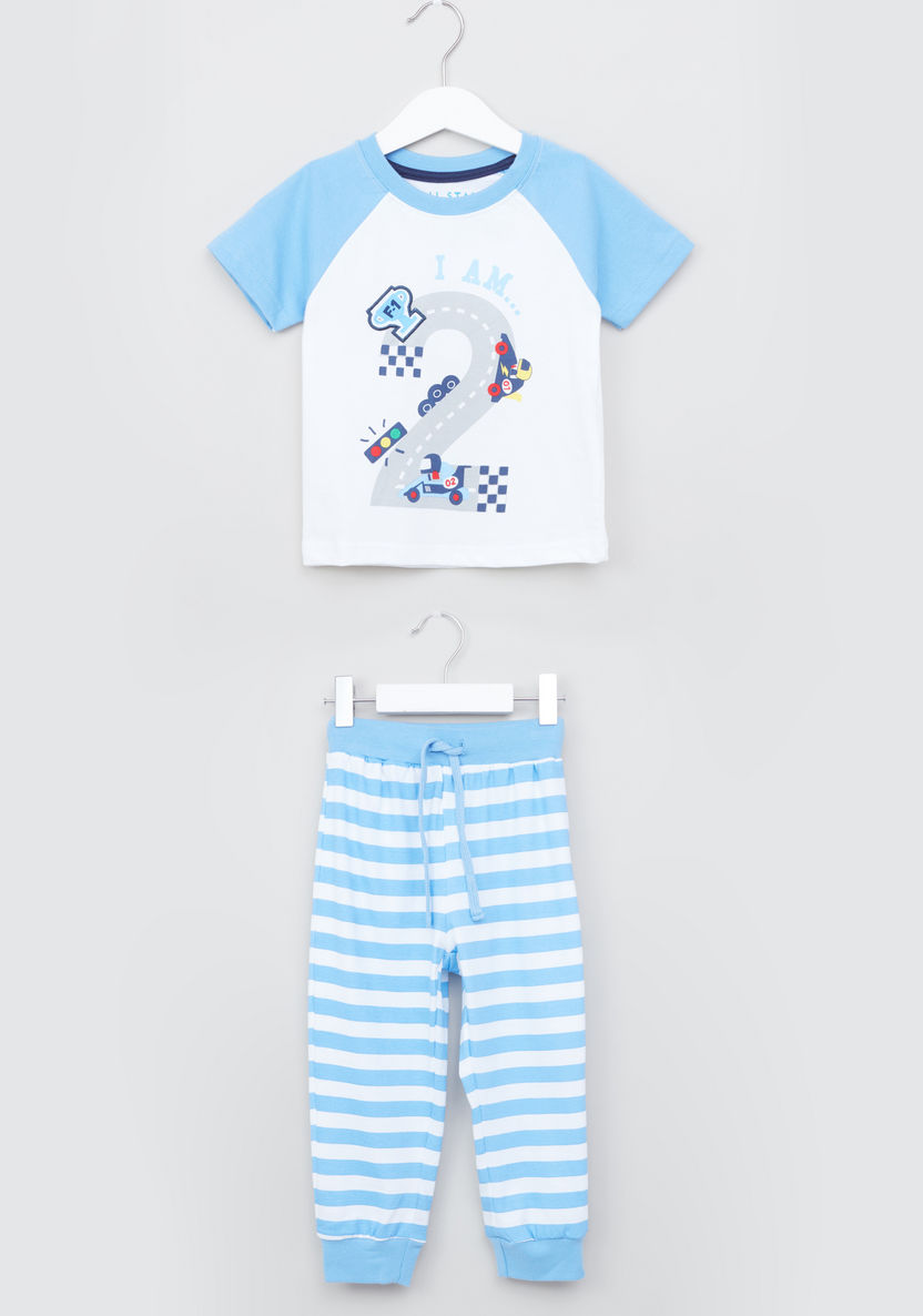 Juniors Round Neck T-shirt with Raglan Sleeves and Striped Pyjamas Set-Nightwear-image-0