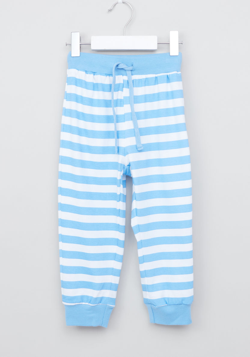 Juniors Round Neck T-shirt with Raglan Sleeves and Striped Pyjamas Set-Nightwear-image-3