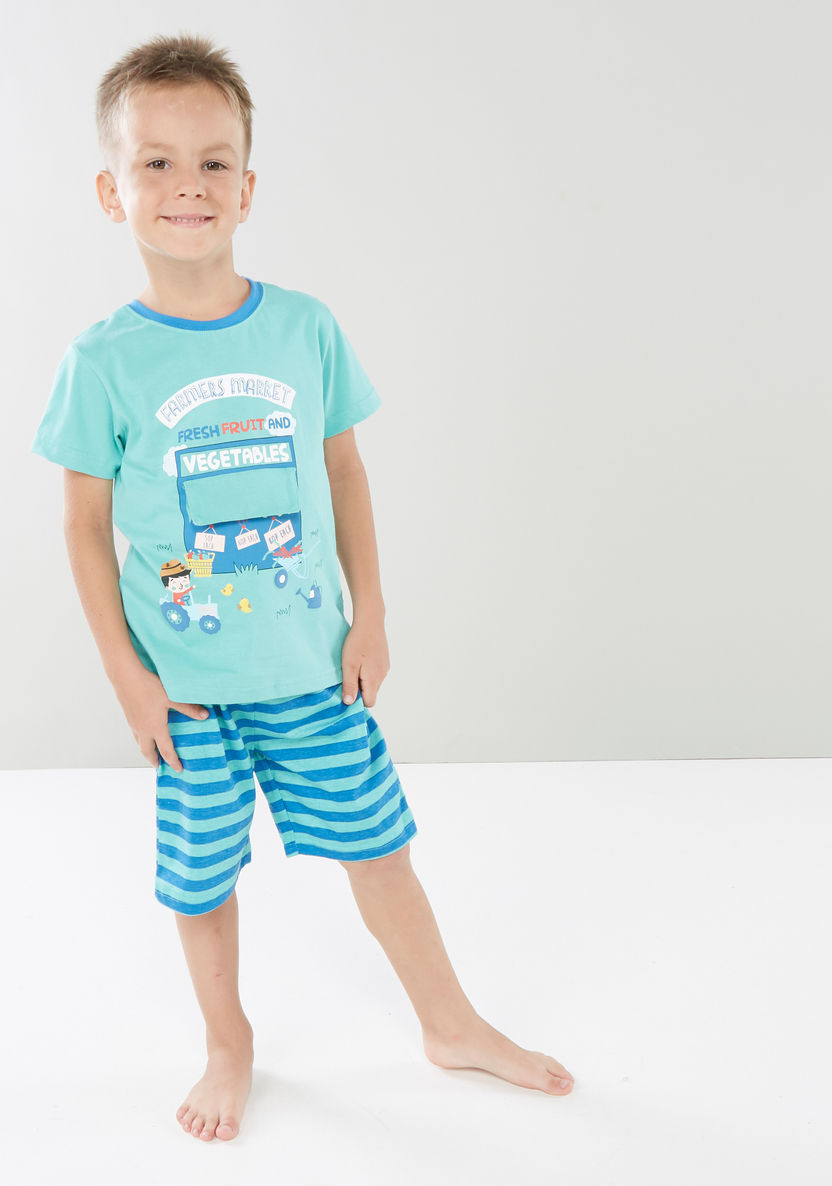 Juniors Graphic Printed T-shirt and Bermuda Shorts-Clothes Sets-image-0