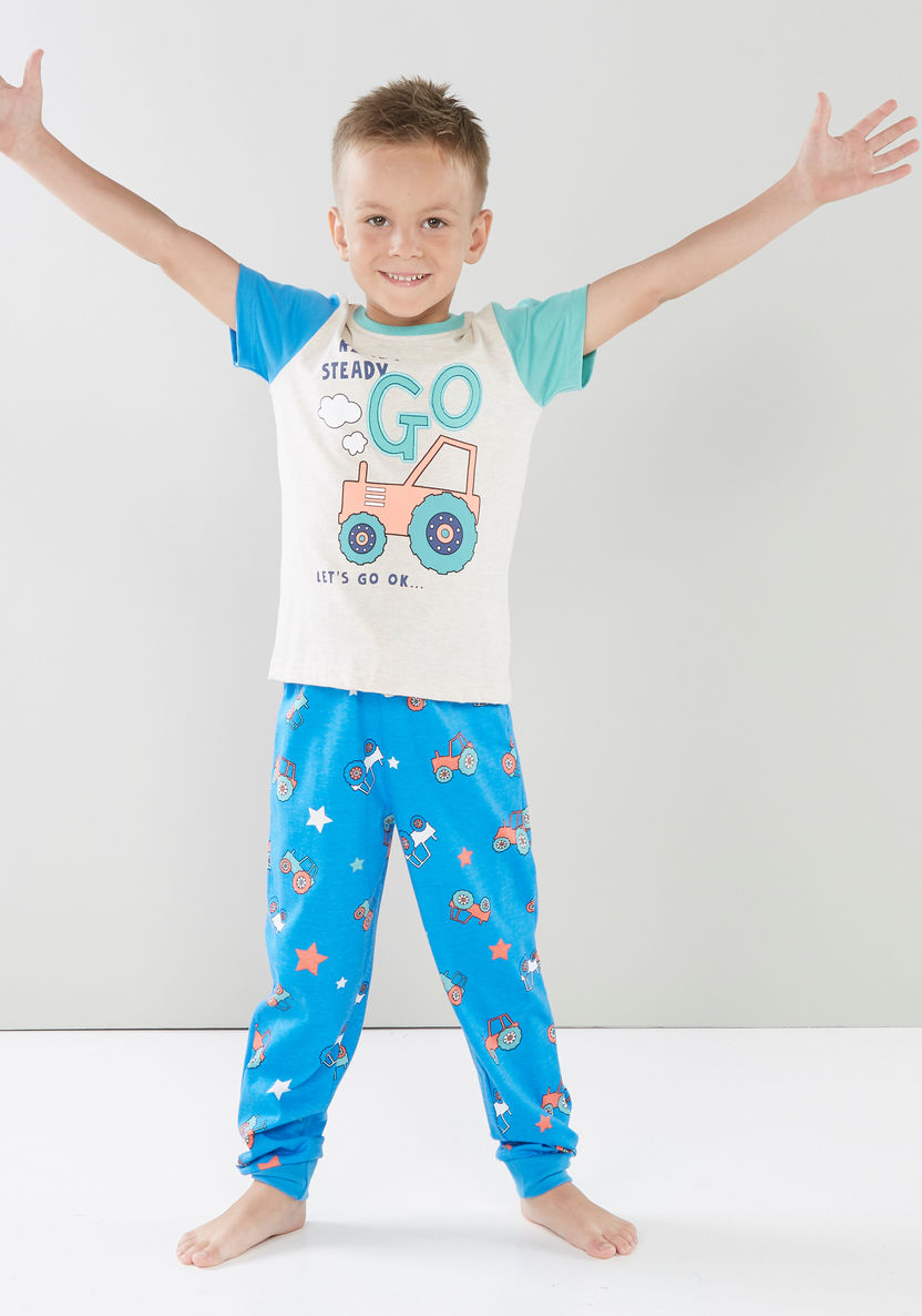 Juniors Ready Steady Go Printed Short Sleeves T-shirt with Jog Pants-Nightwear-image-0