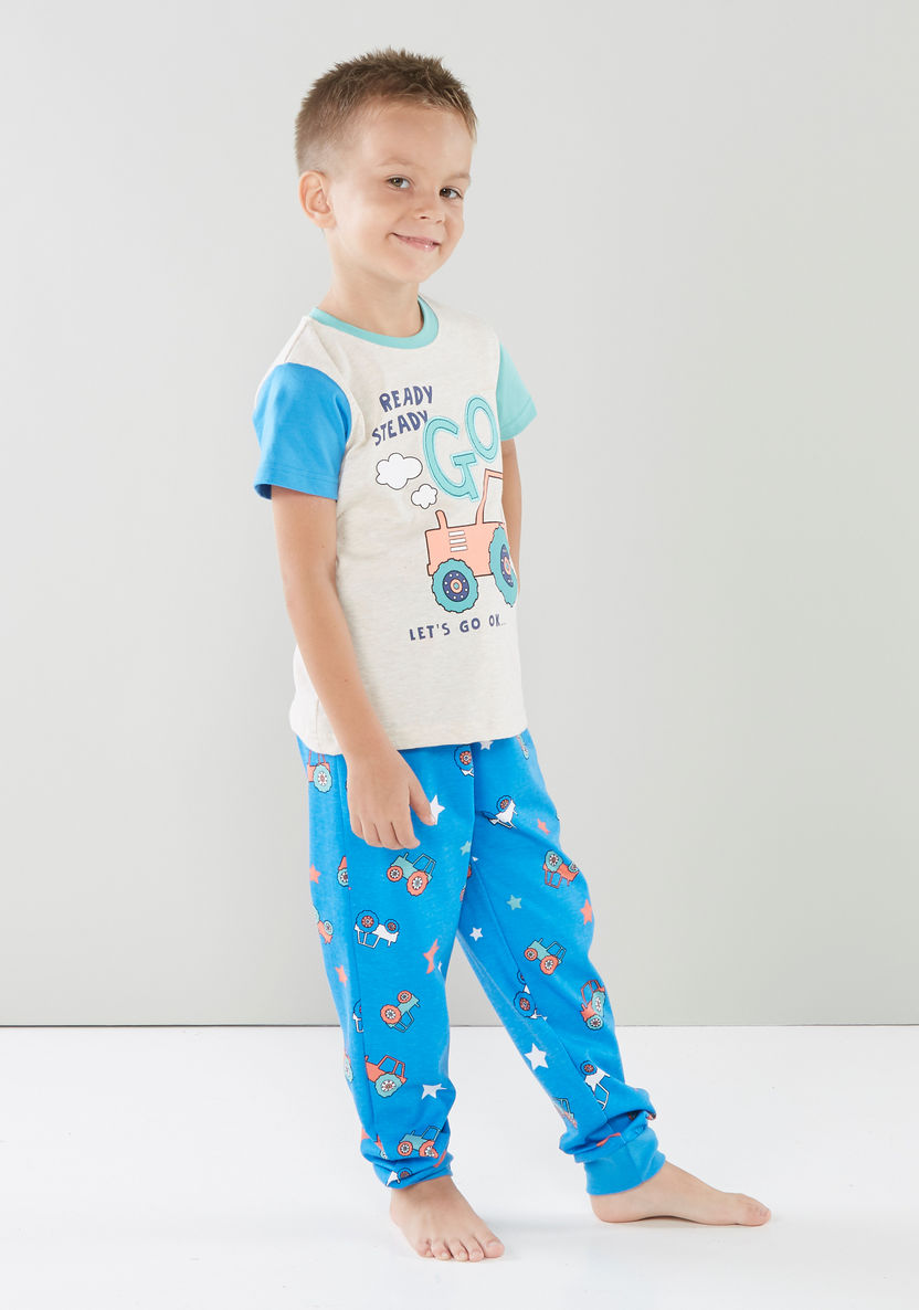 Juniors Ready Steady Go Printed Short Sleeves T-shirt with Jog Pants-Nightwear-image-1