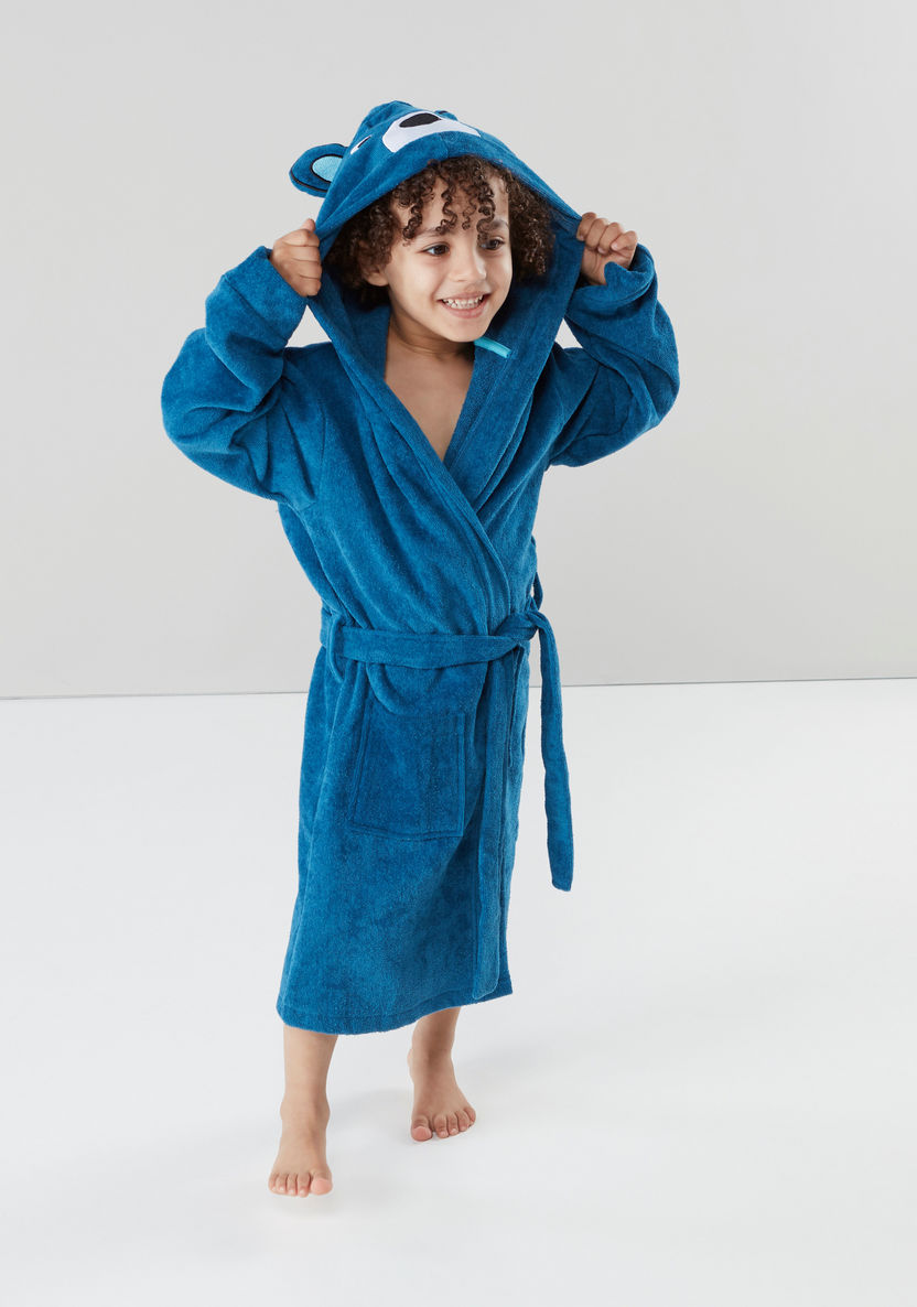 Juniors Hooded Bathrobe with Bear Applique-Nightwear-image-0