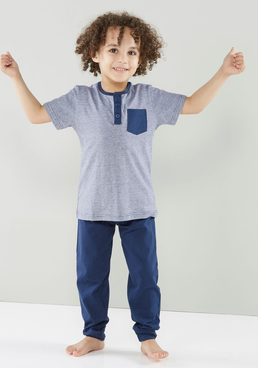 Juniors Striped Henley T-shirt and Pyjama Set-Nightwear-image-0