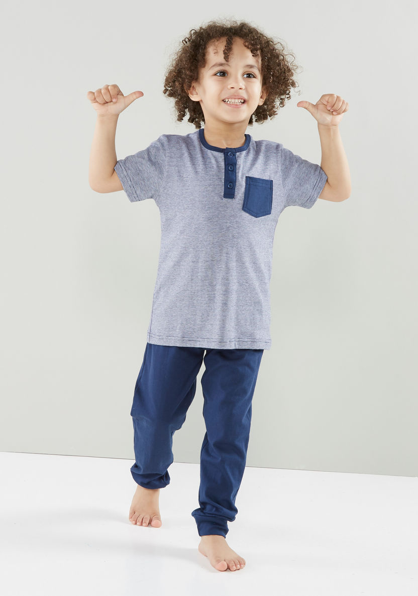 Juniors Striped Henley T-shirt and Pyjama Set-Nightwear-image-1