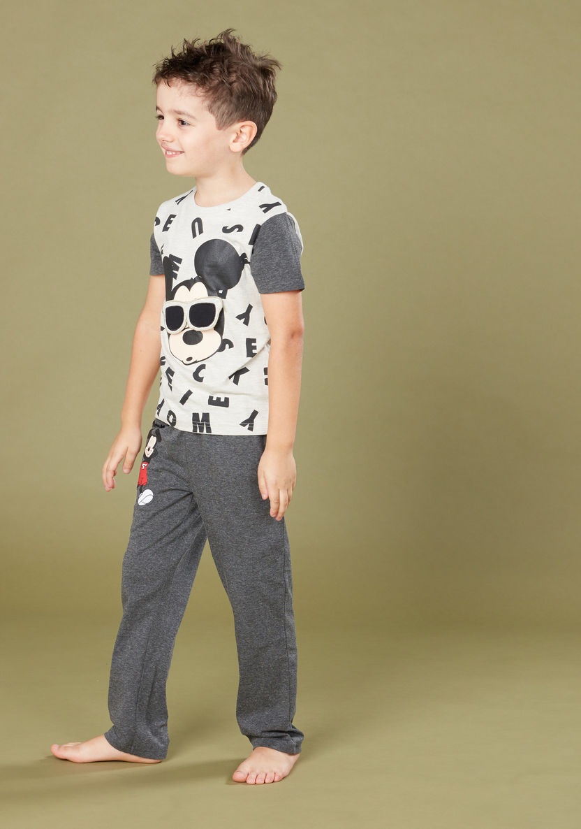 Mickey Mouse Printed T-shirt and Pyjama Set-Nightwear-image-0