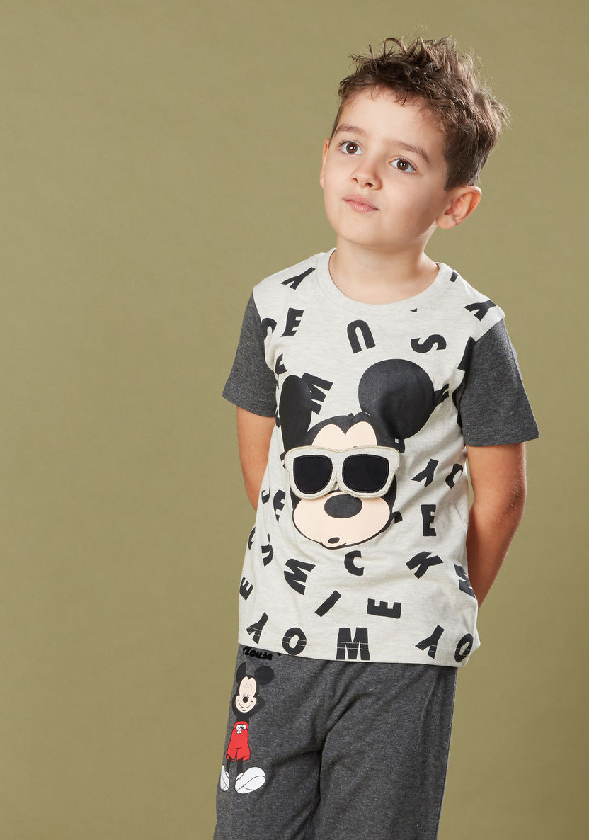 Mickey Mouse Printed T-shirt and Pyjama Set-Nightwear-image-1