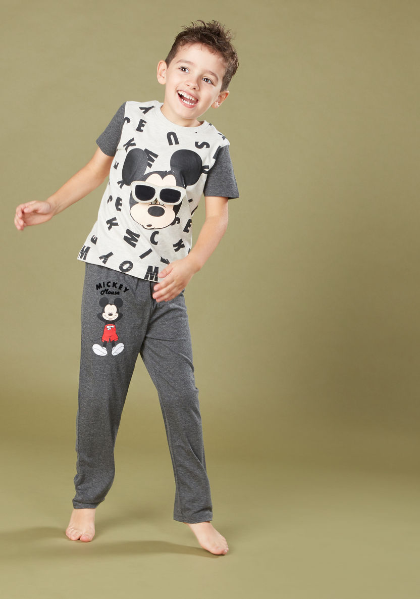 Mickey Mouse Printed T-shirt and Pyjama Set-Nightwear-image-3