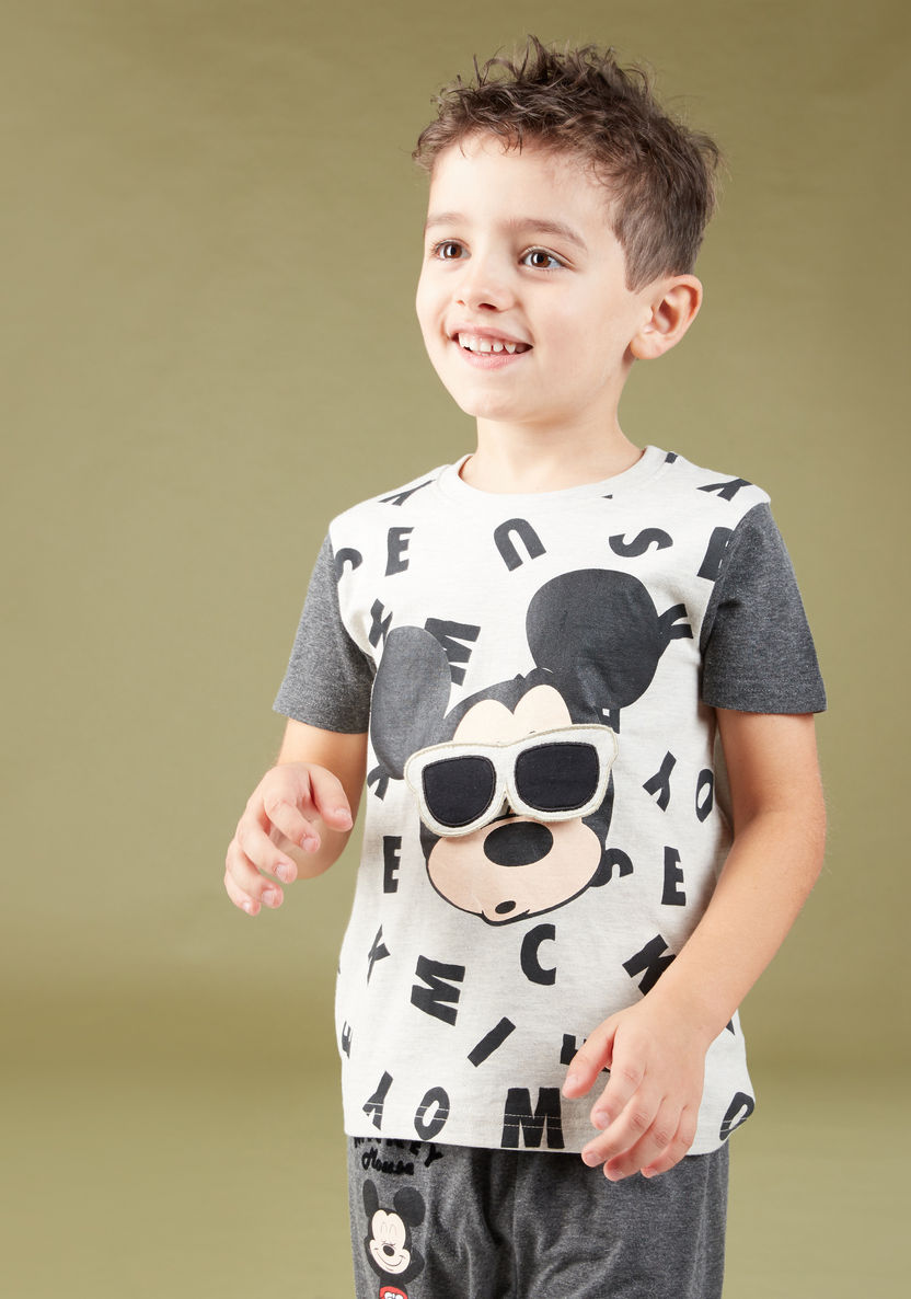 Mickey Mouse Printed T-shirt and Pyjama Set-Nightwear-image-4