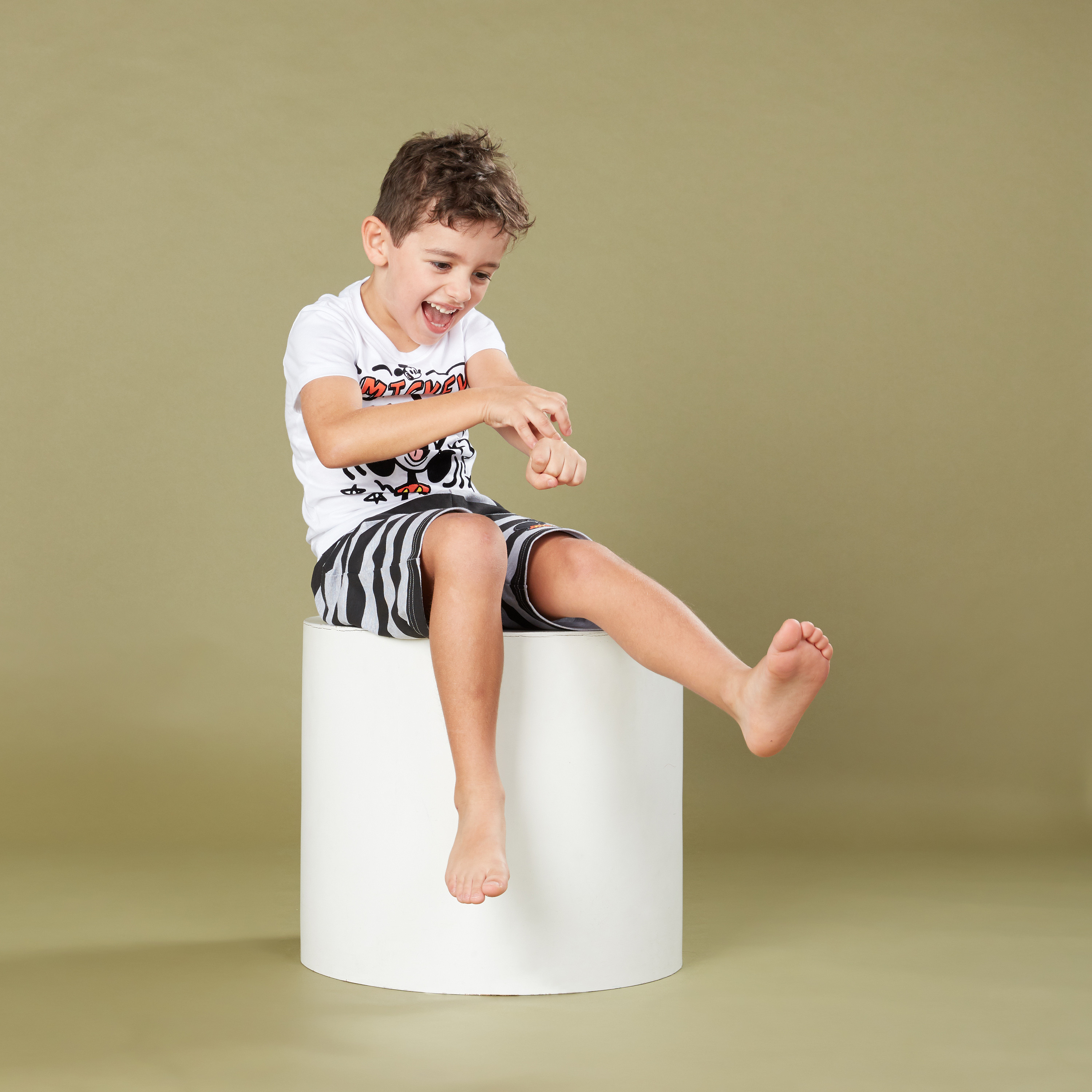Mickey Mouse Printed T-Shirt with Striped Shorts-boys-clothing-nightwear-image-1