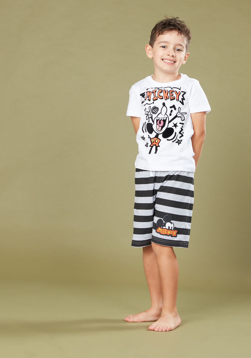 Mickey Mouse Printed T-shirt with Striped Shorts-Nightwear-image-1