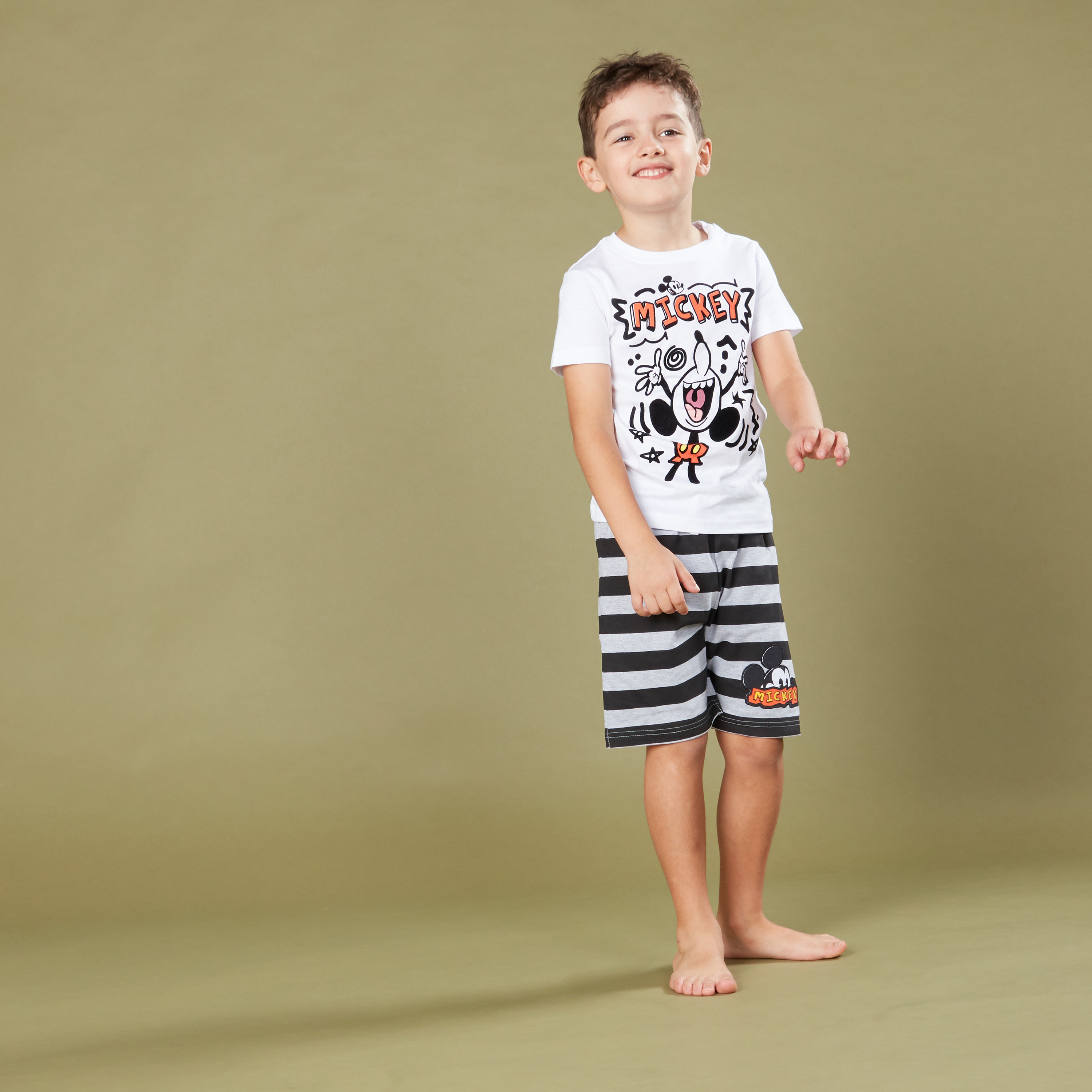Mickey Mouse Printed T-Shirt with Striped Shorts-boys-clothing-nightwear-image-3
