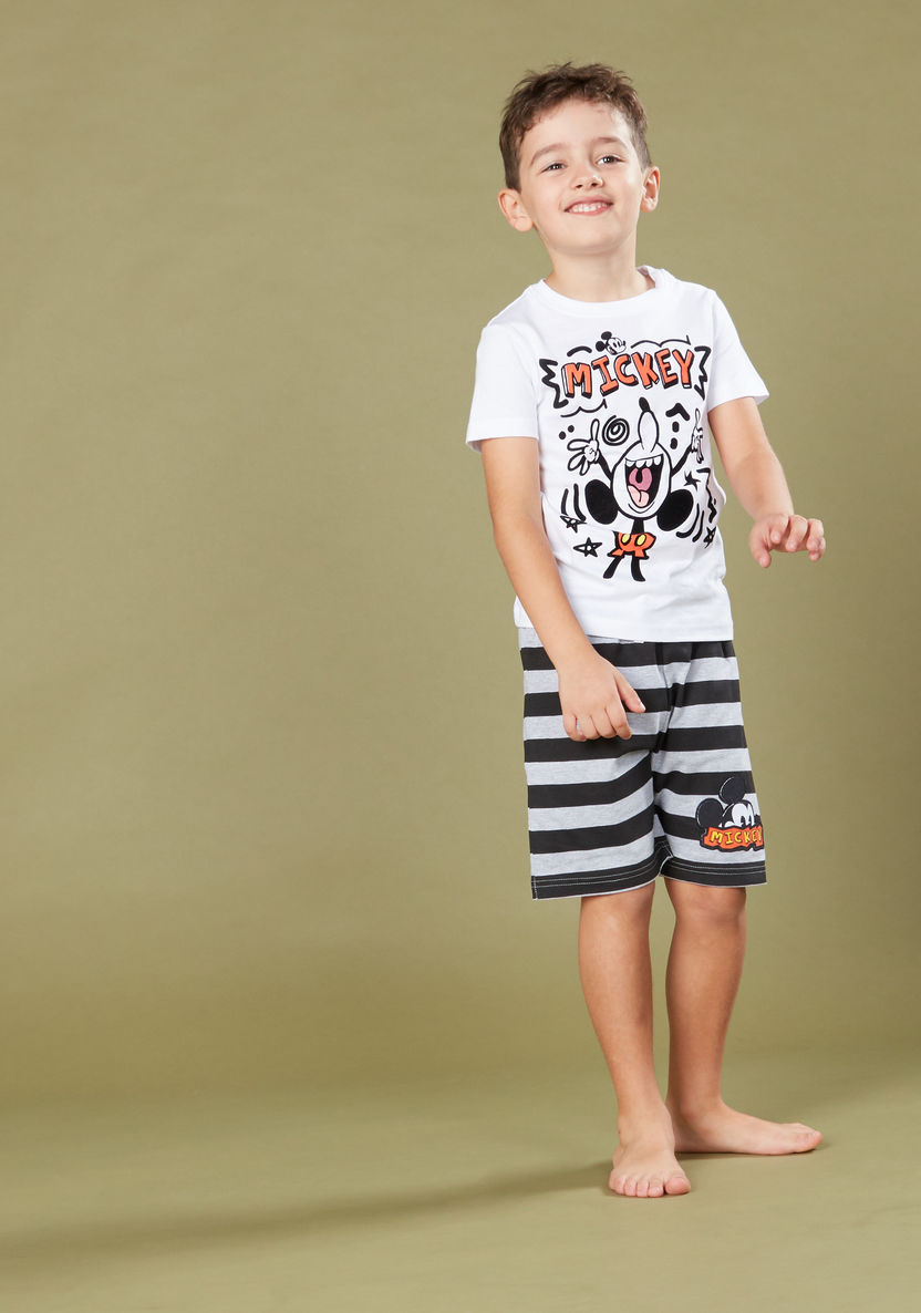 Mickey Mouse Printed T-shirt with Striped Shorts-Nightwear-image-2