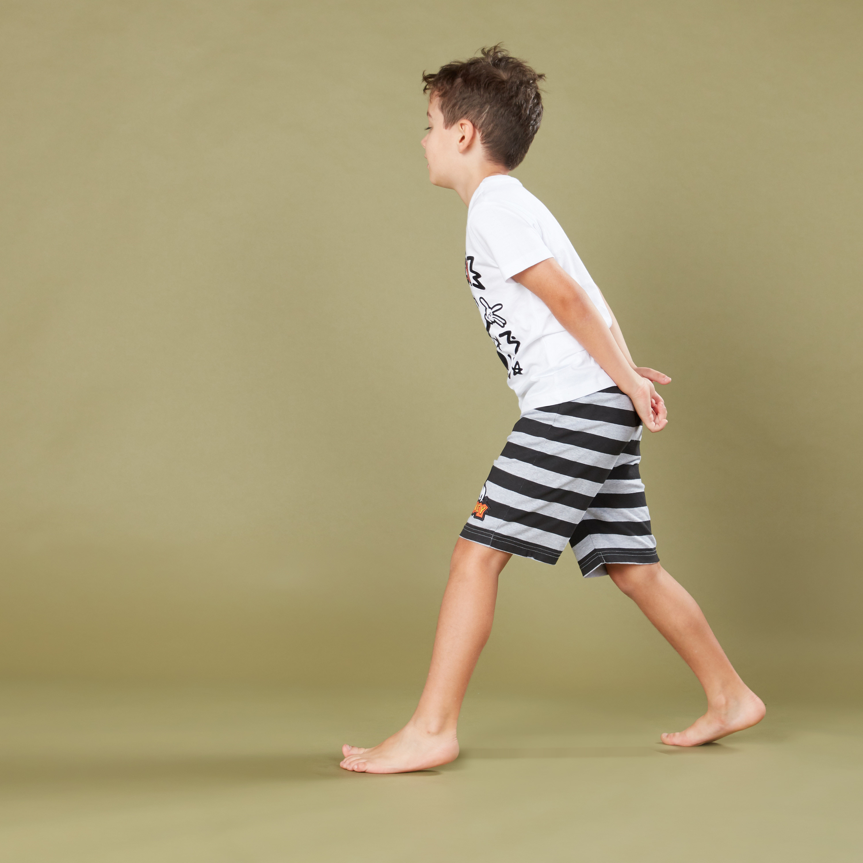 Mickey Mouse Printed T-Shirt with Striped Shorts-boys-clothing-nightwear-image-4