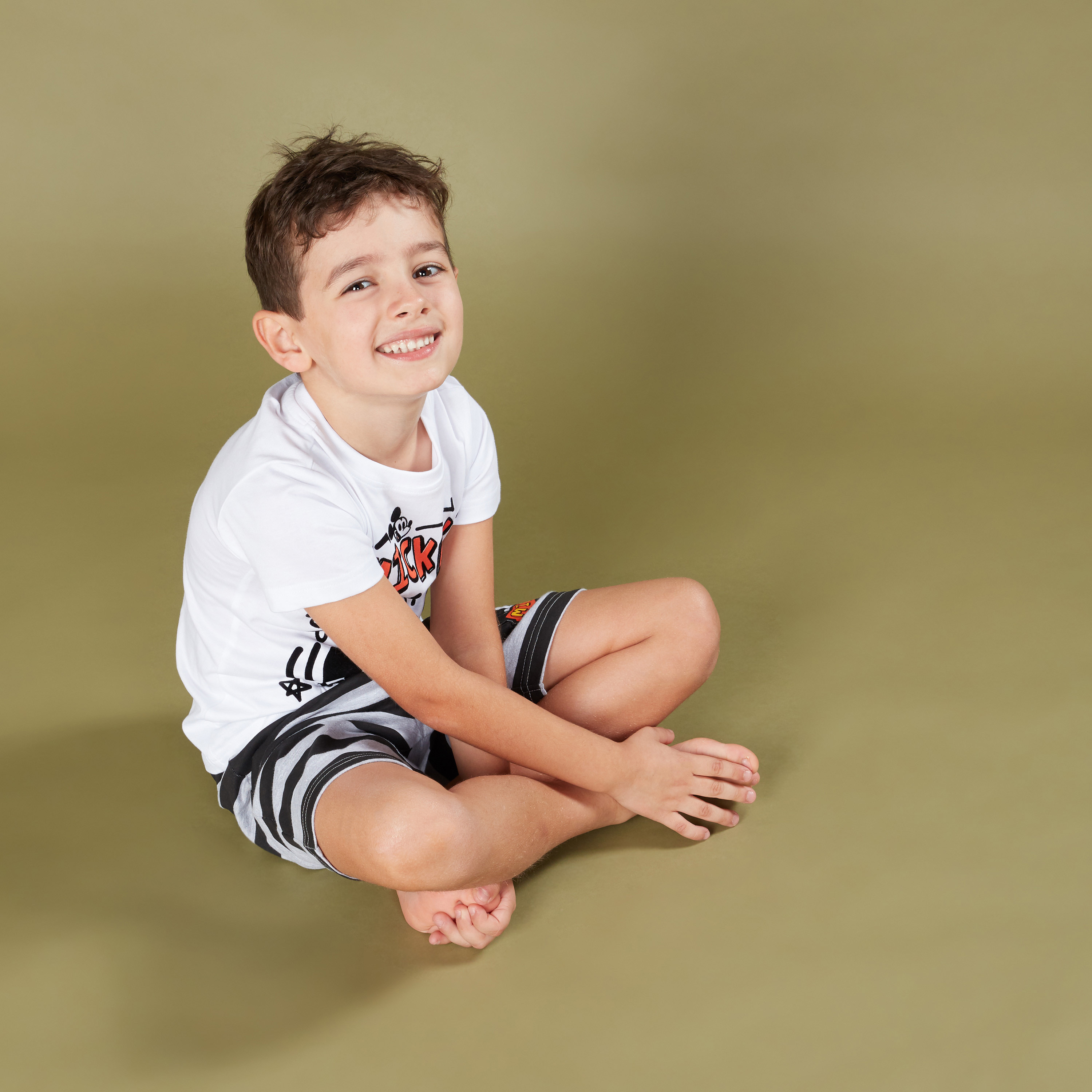 Mickey Mouse Printed T-Shirt with Striped Shorts-boys-clothing-nightwear-image-5