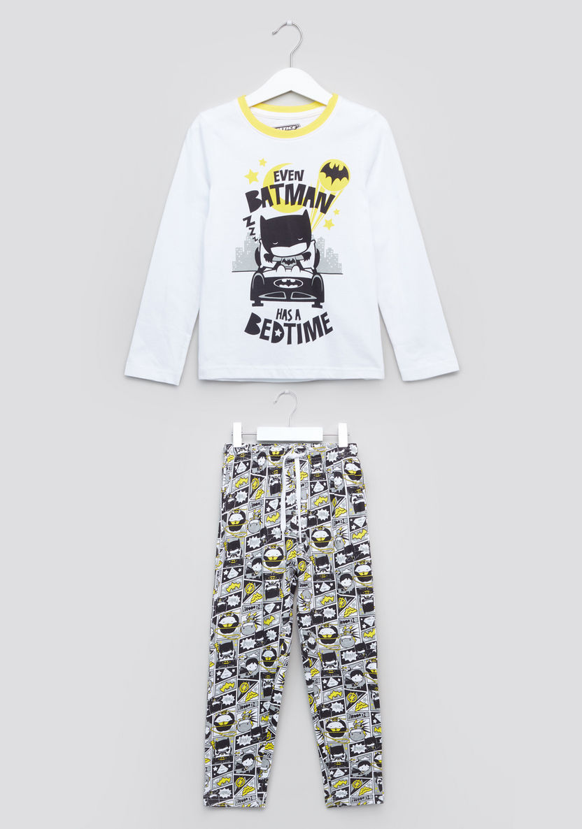 Batman Printed Long Sleeves T-shirt and Pyjama Set-Clothes Sets-image-0