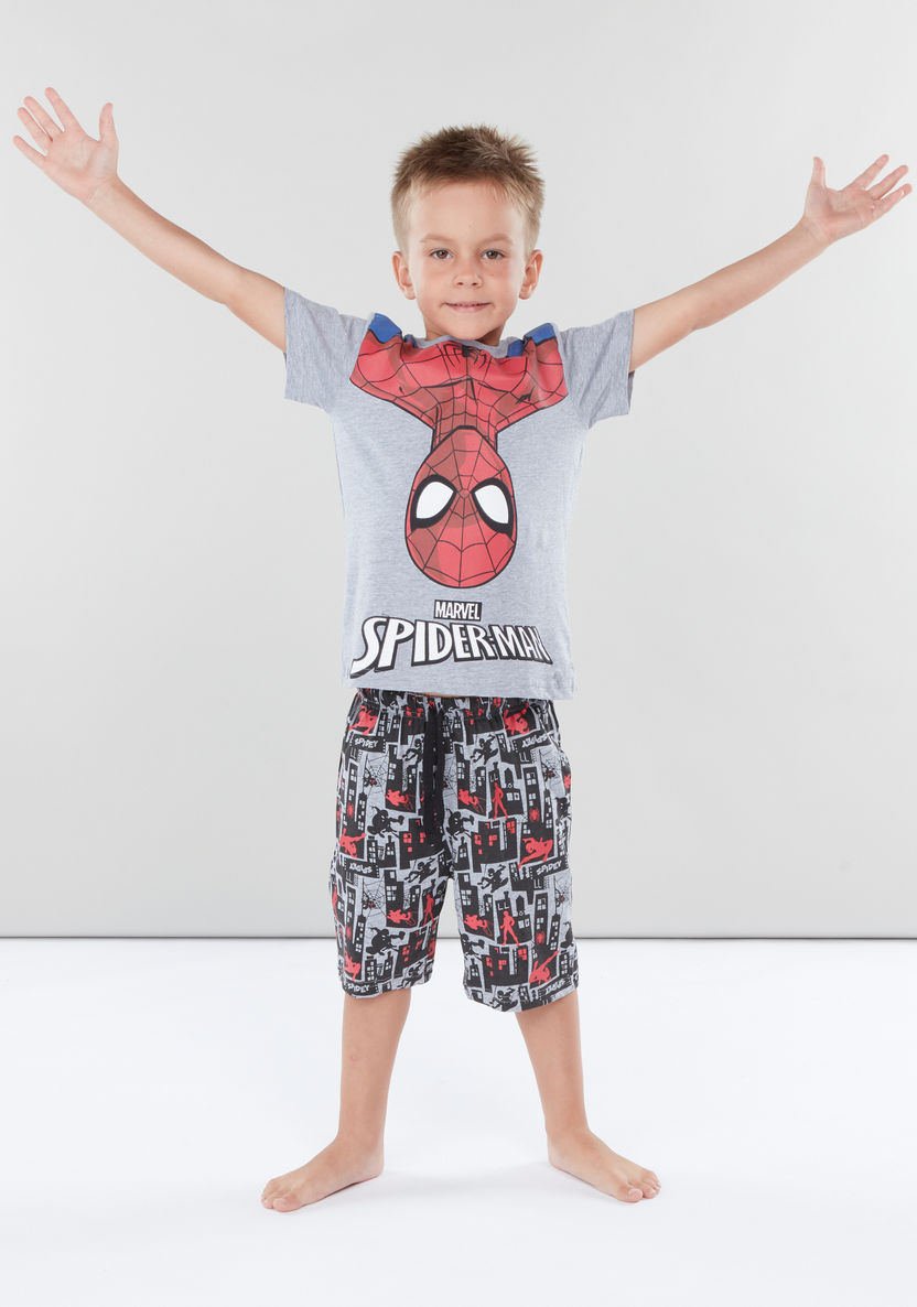 Spider-Man Printed T-shirt and Bermuda Shorts Set-Nightwear-image-0