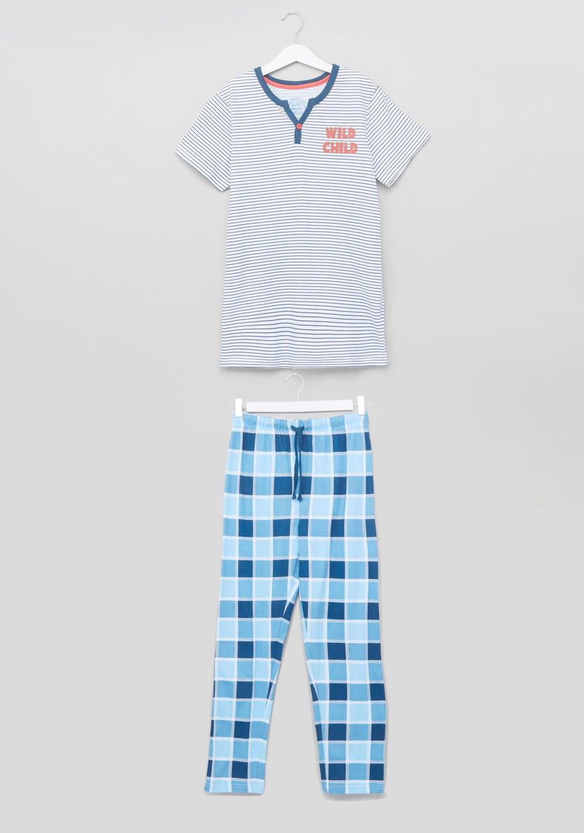 Juniors Striped T-shirt and Chequered Pyjama Set-Nightwear-image-0