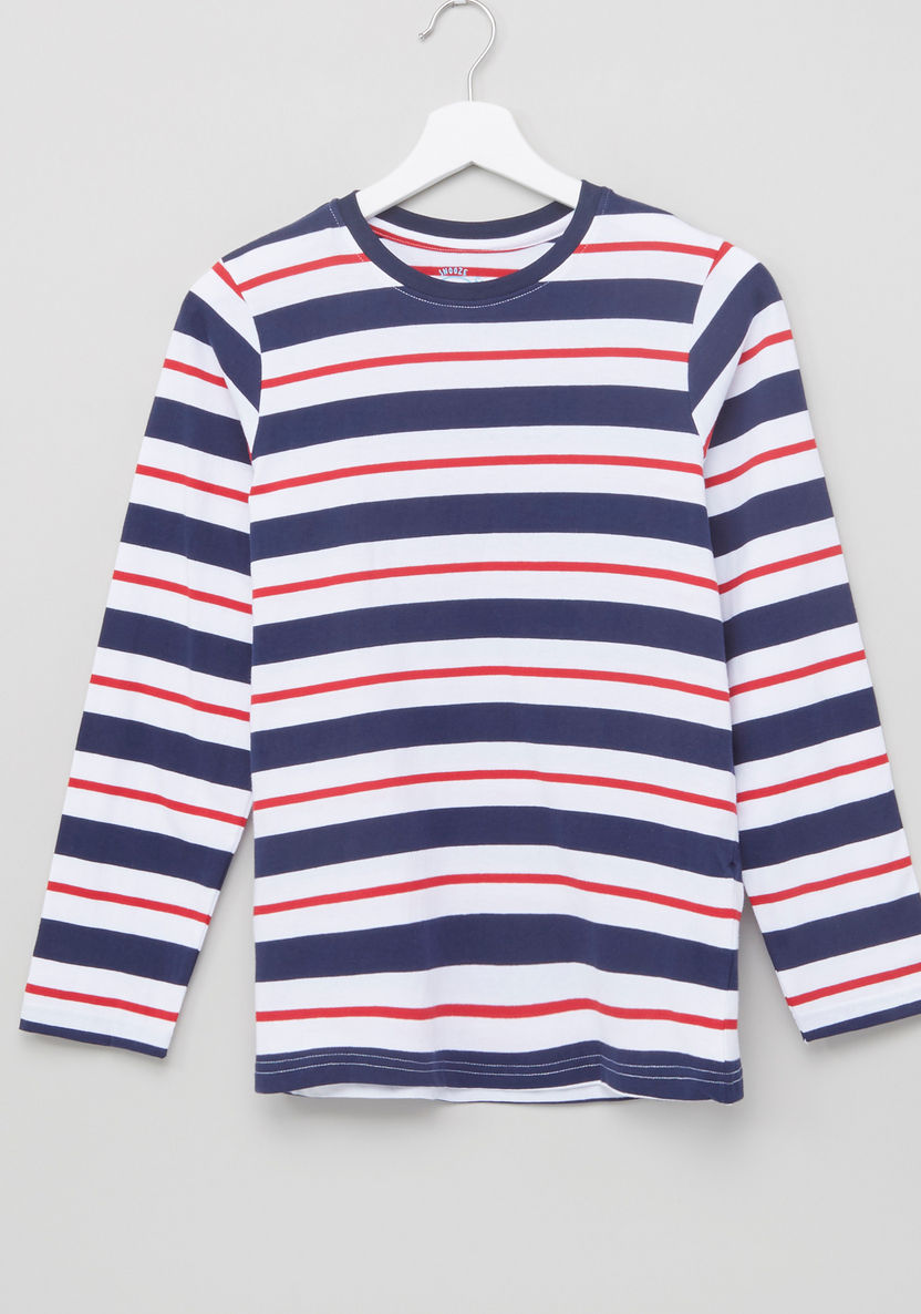 Juniors Striped Long Sleeves T-shirt with Jog Pants-Nightwear-image-1