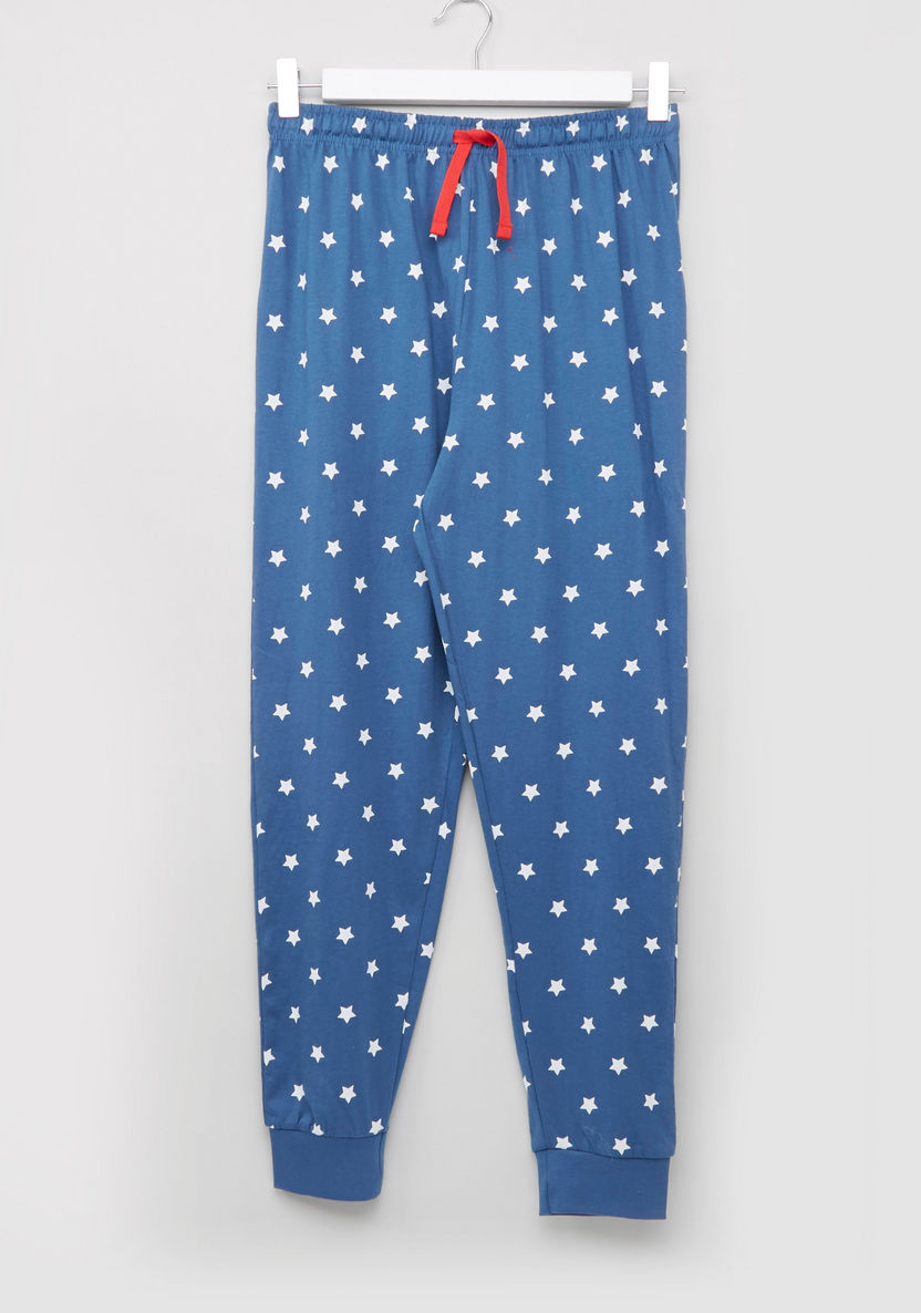 Juniors Star Print Round Neck T-shirt and Pyjama Set-Pyjama Sets-image-3
